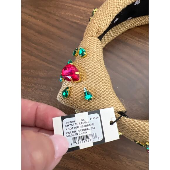 NWT Lele Sadoughi Crystal Radish Knotted Jute Gold-Pleated Headband Brown - Picture 8 of 10